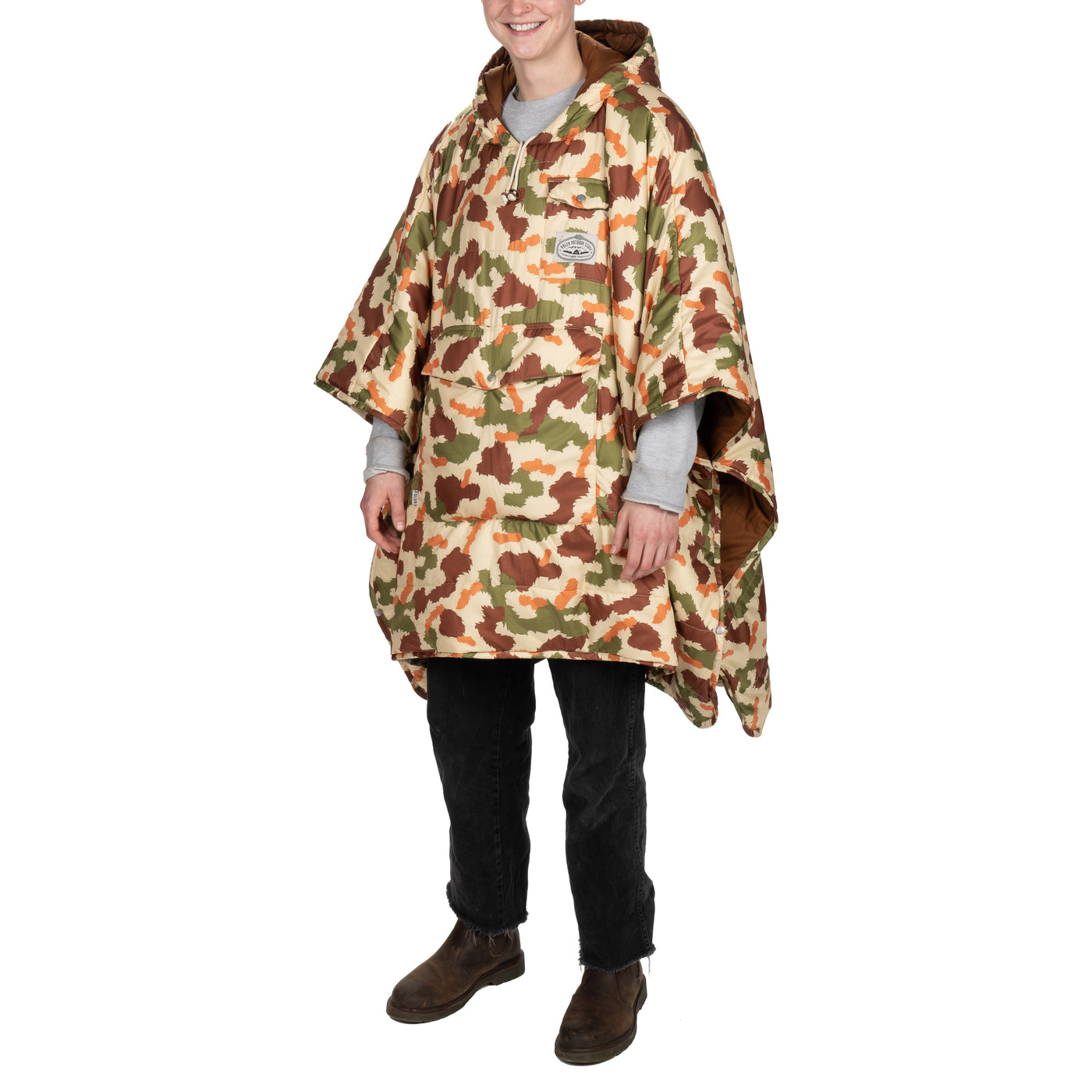 Reversible Poncho - Furry Camo Sand Poncho   