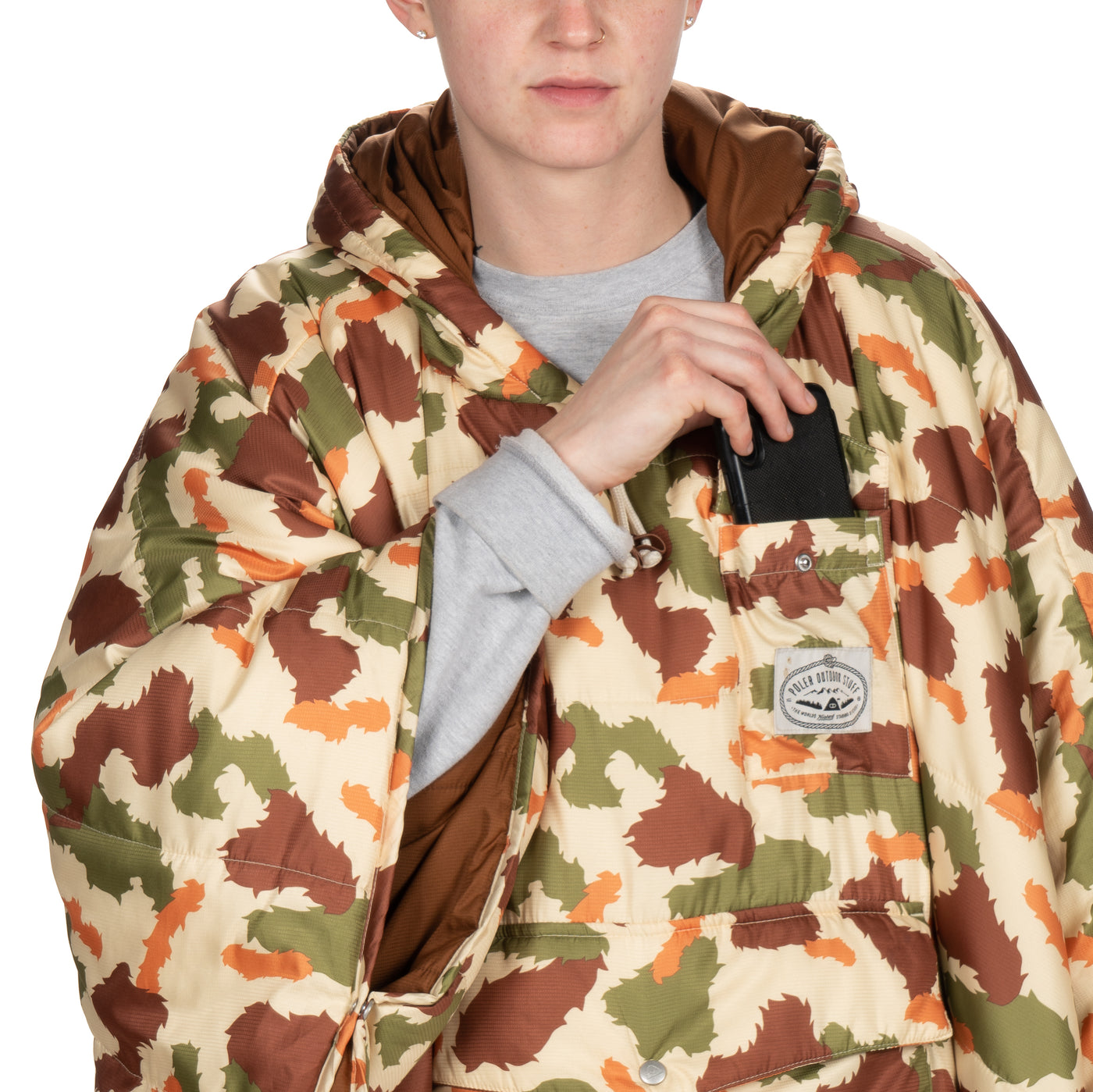 Reversible Poncho - Furry Camo Sand Poncho   