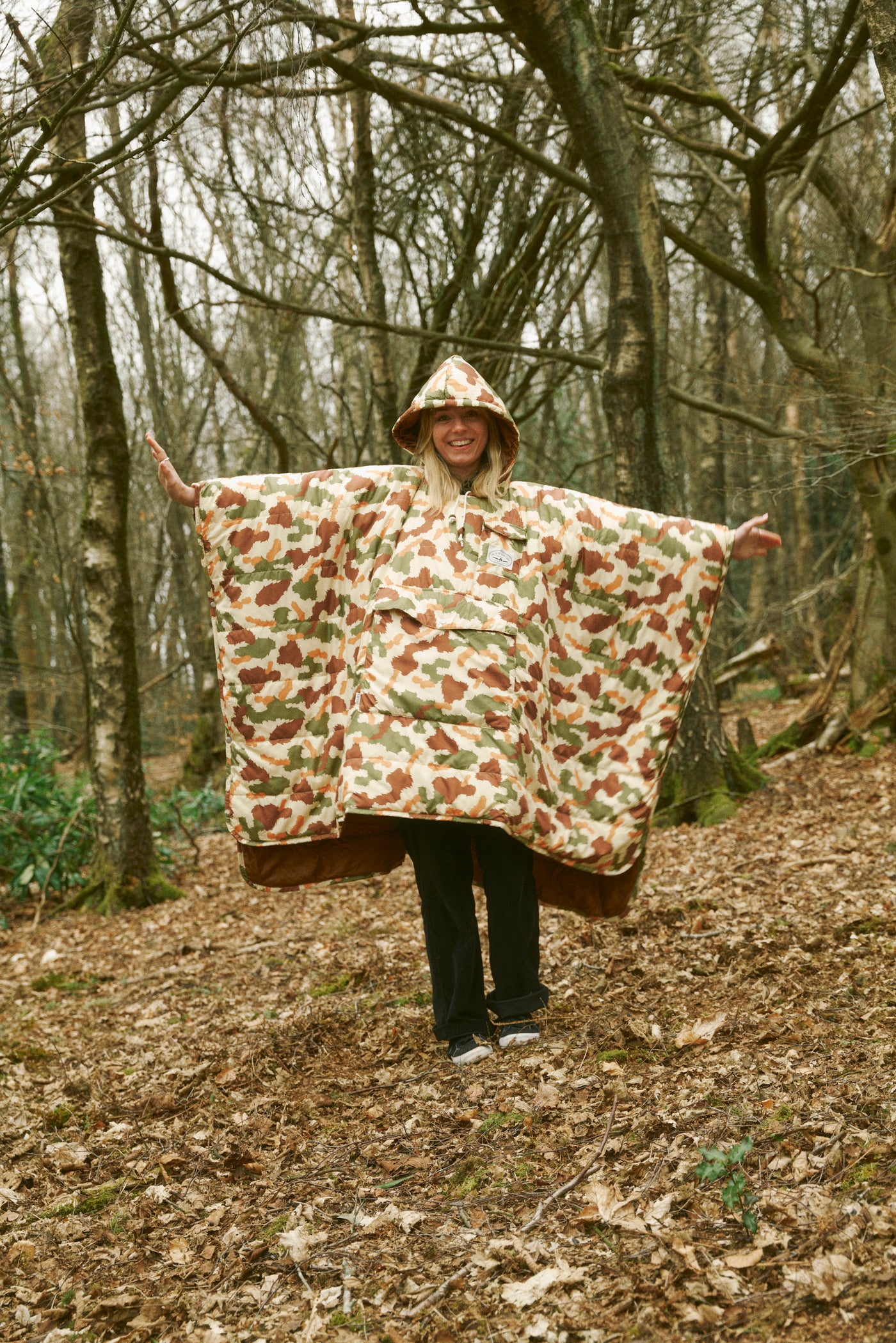 Reversible Poncho - Furry Camo Sand Poncho   