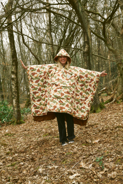 Reversible Poncho - Furry Camo Sand Poncho   